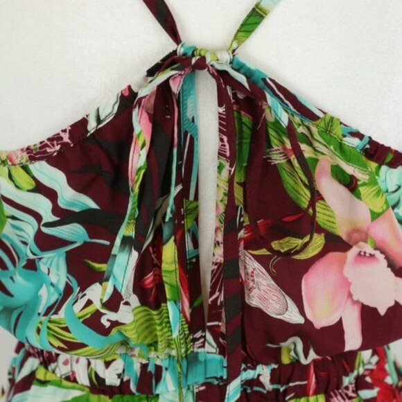 Koa Boutique Women's Small Red Green Tropical Floral Spaghetti Strap Jumpsuit - Picture 5 of 7